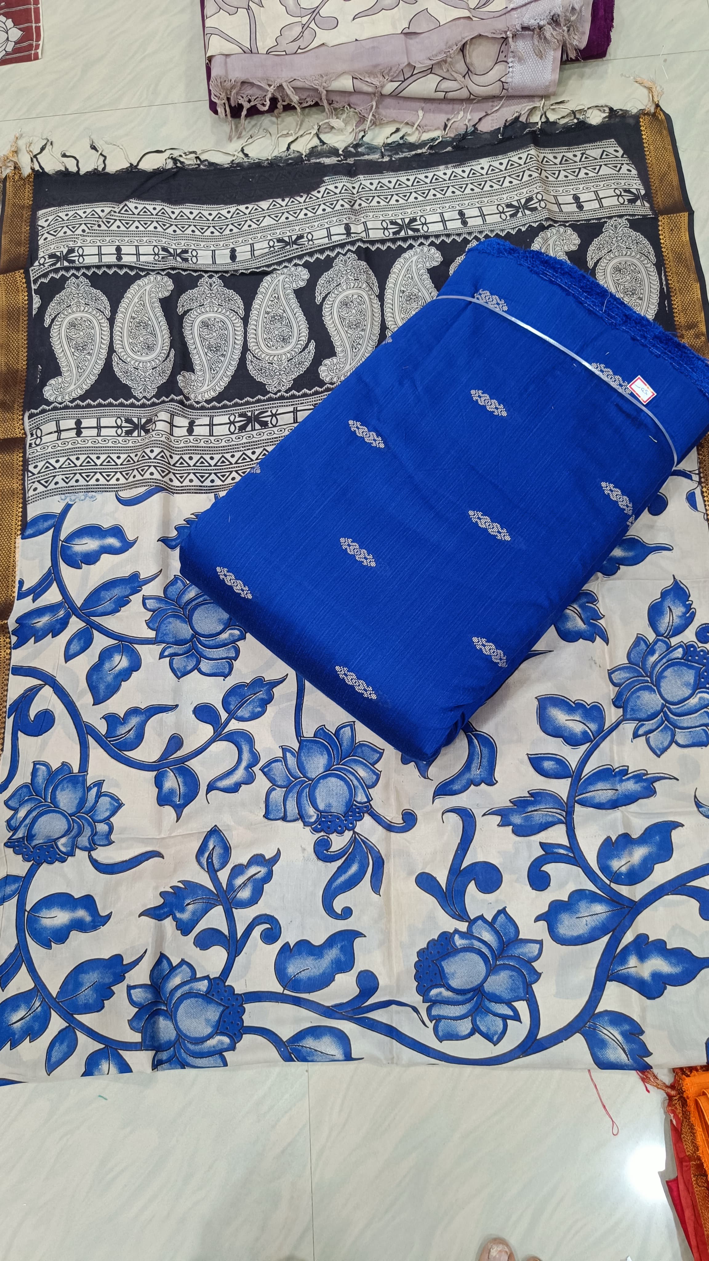 Raw silk top with chennuri silk nizam border kalamkari duppata