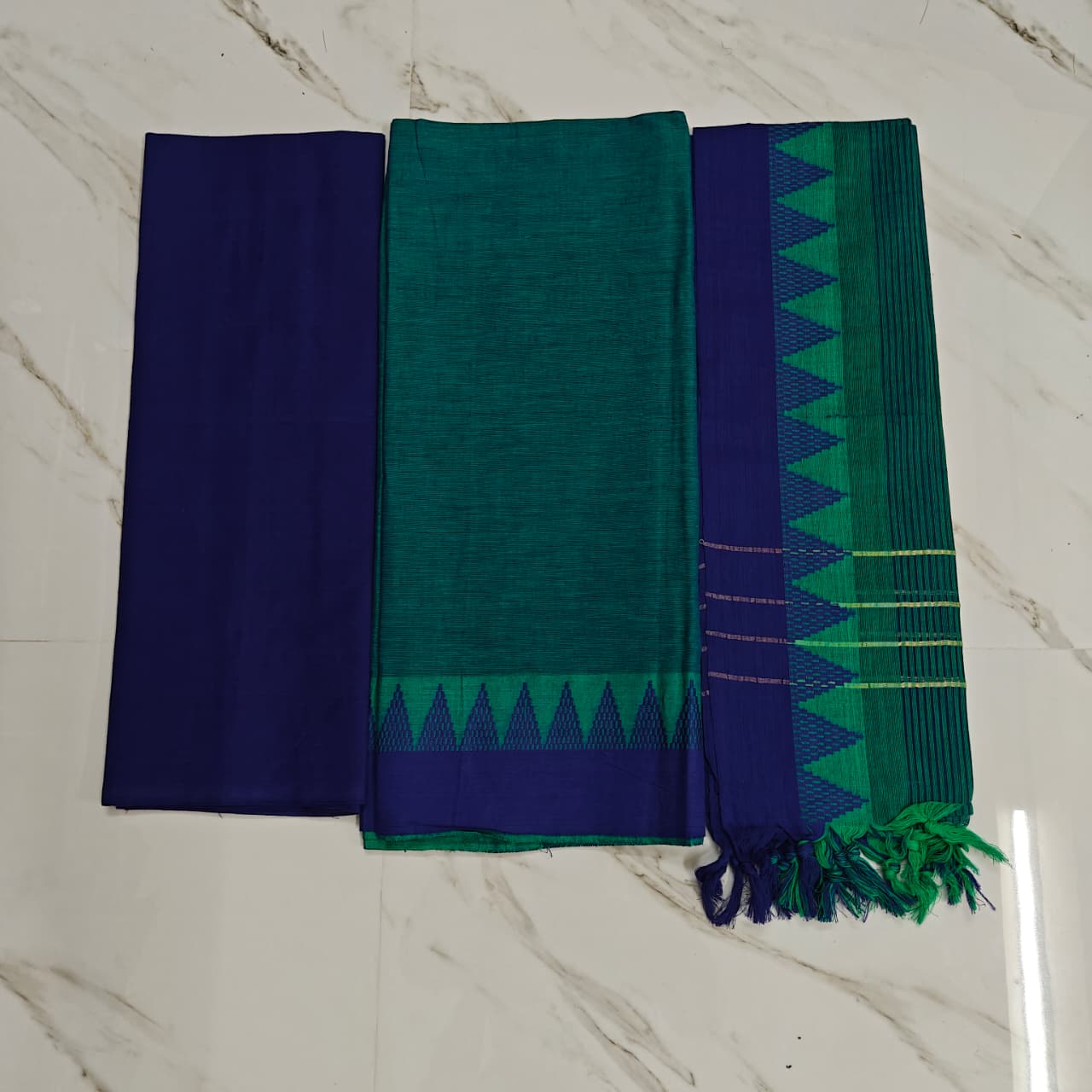 mangalagiri temple border salwar suit - Light green & blue