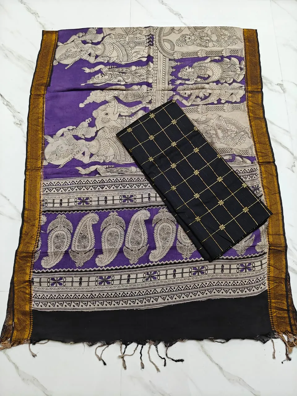Chennuri silk nizam border kalamkari duppata LAVENDER & Top (kanakambaram)