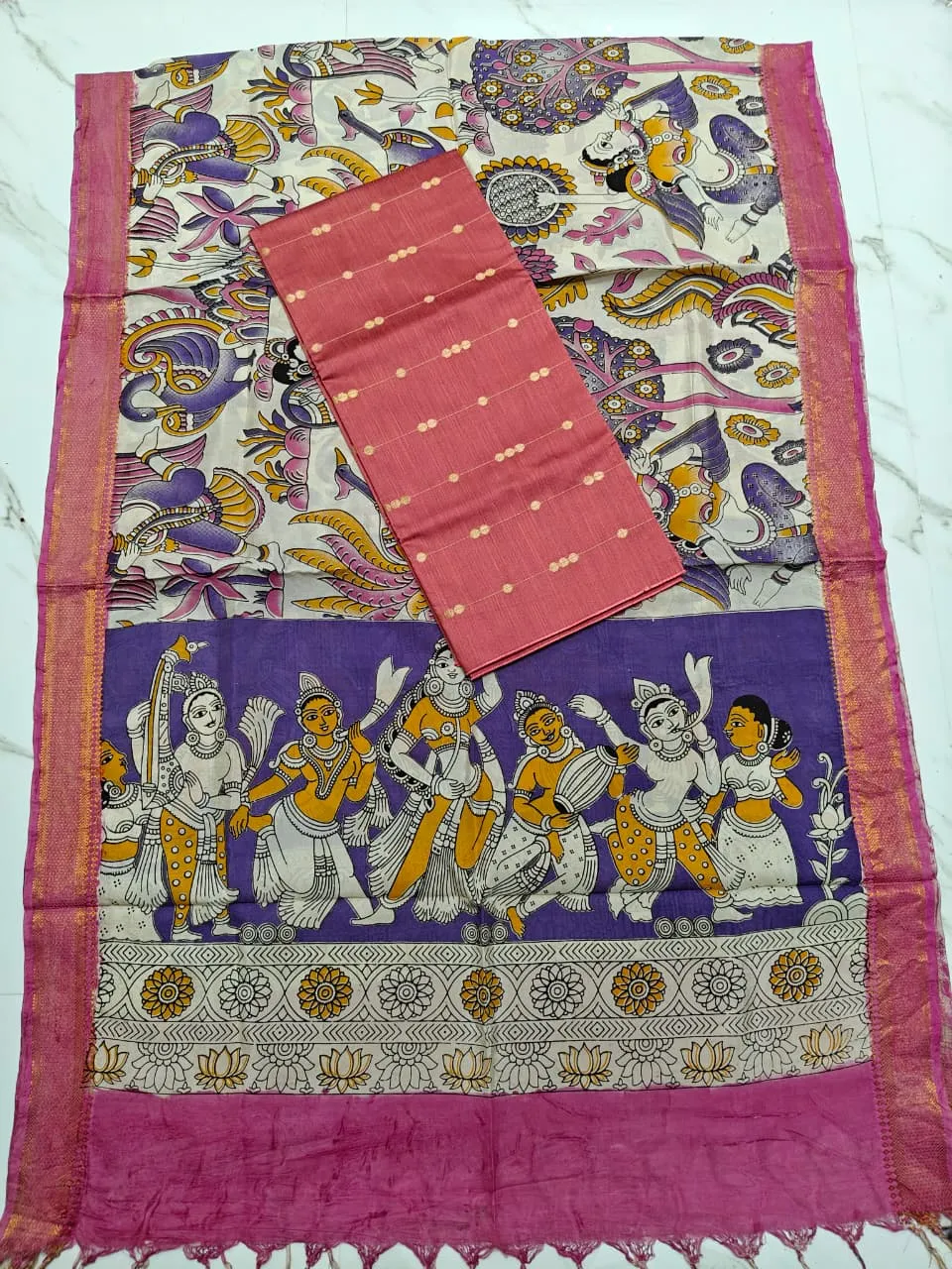 Chennuri silk nizam border kalamkari duppata & Top (kanakambaram)