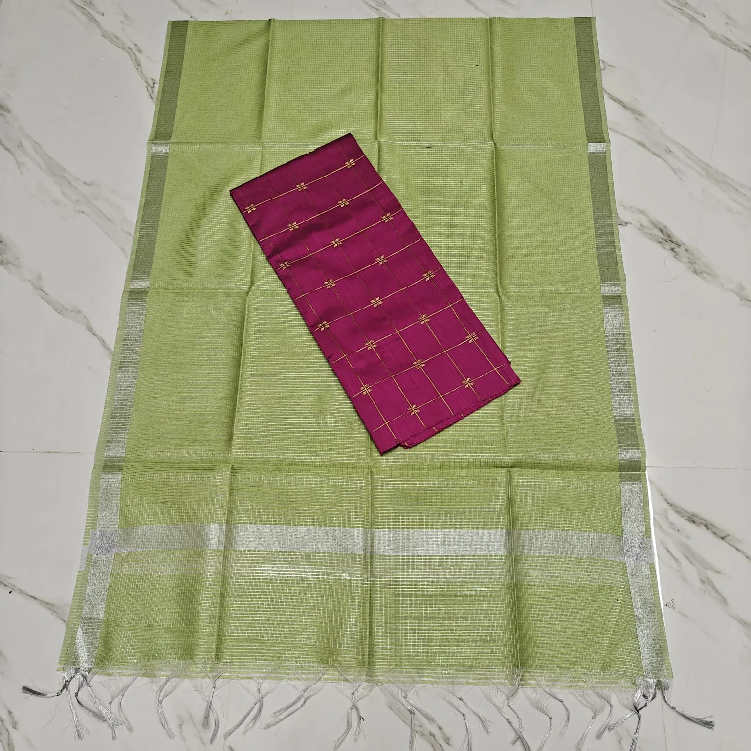 Raw silk Top & Light green duppata