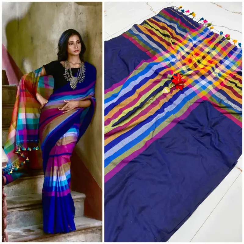Multicolour Mulmul cotton saree