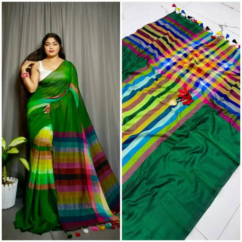 Multicolour Mulmul cotton saree
