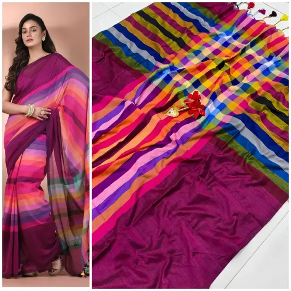 Multicolour Mulmul cotton saree