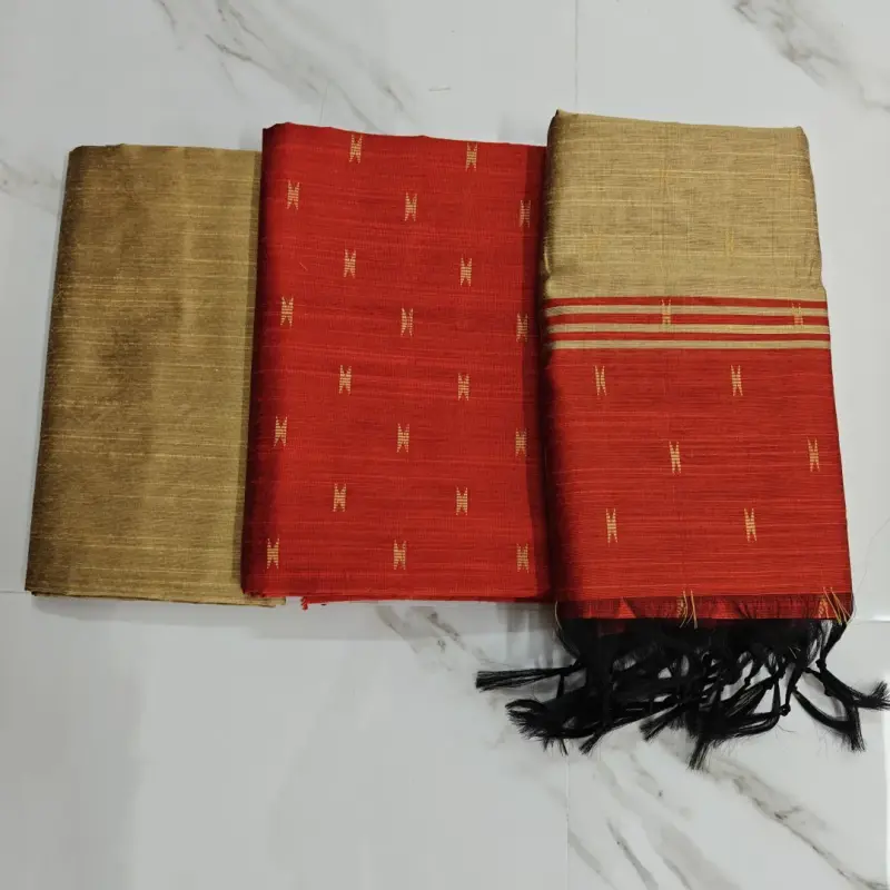 Raw silk chudi material - orange set (arrow)