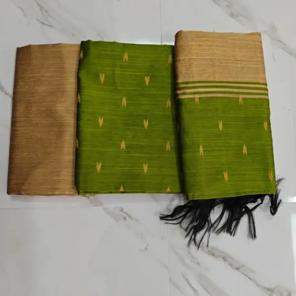 Raw silk chudi material - Olive green set ( arrow)