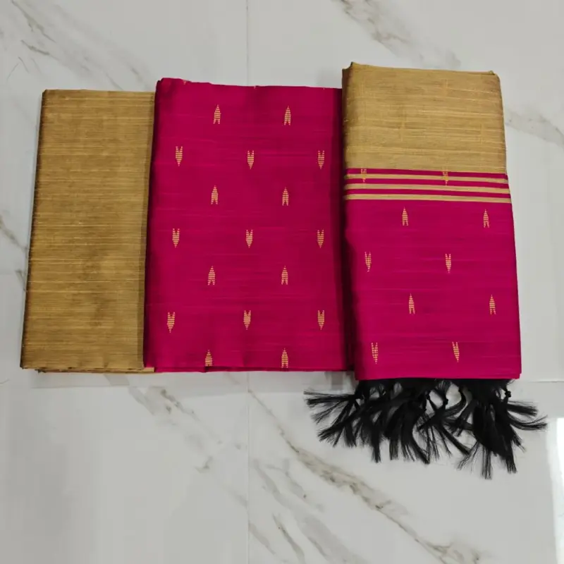 Raw silk chudi material - Rani pink set ( arrow)