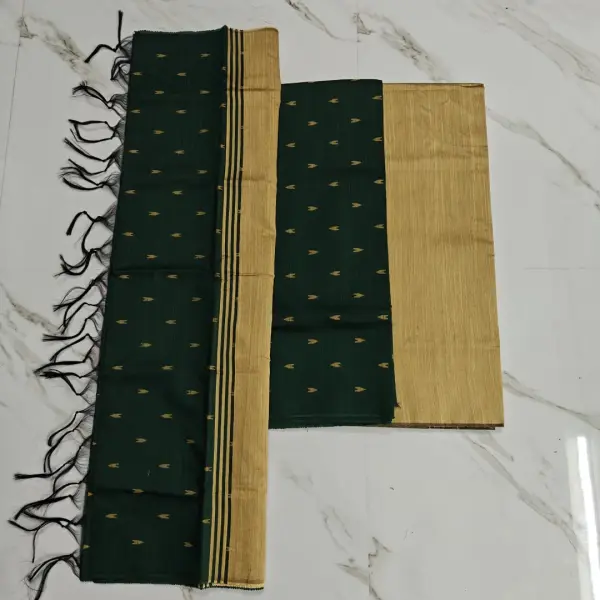 Raw silk chudi material - Bottle Green set (arrow)