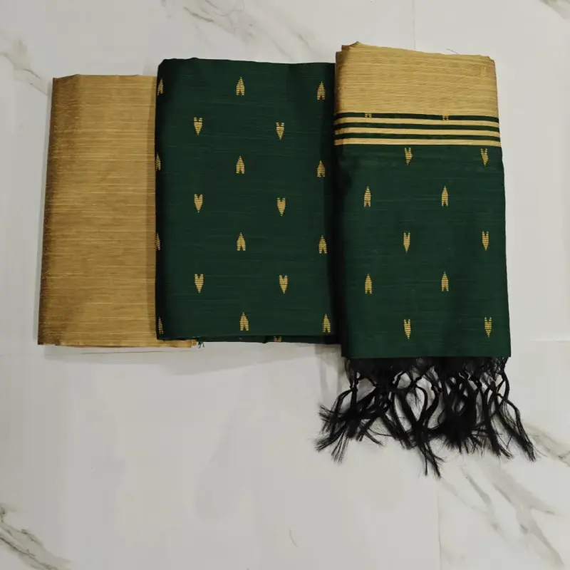 Raw silk chudi material - Bottle Green set (arrow)