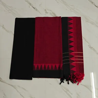 mangalagiri temple border salwar suit - Marroon & Black