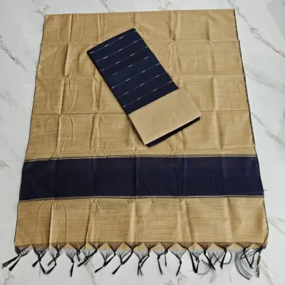 Raw Silk Salwar Materials - NAVY BLUE ZARI ARROW & PLAIN SET