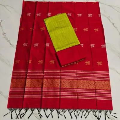 JAQUARD DUPPATA SET - RED DUPPATA & LIGHT GREEN SMALL CHECKED TOP SET