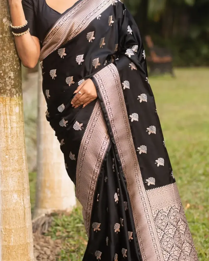 BLACK BANARASI SOFT SILK SAREE