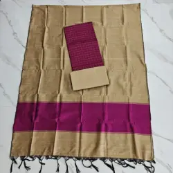 Raw Silk Salwar Materials - MAGENTA SMALL CHECK TOP & PLAIN SET