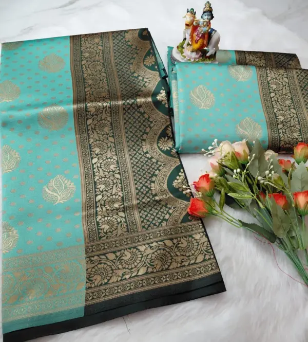 BANARASI SOFT SILK SAREE With Flower - Mobile View 2
