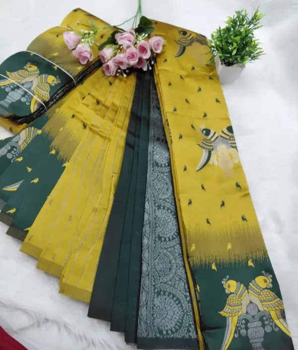 DOUBEL PARROT DESIGN SAREE - Mobile View 4