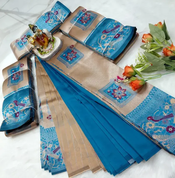 Elephant Emboss Silk Saree - Mobile View 3