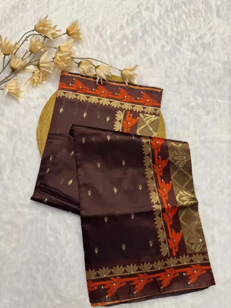 Coffee Soft Banarasi Silk Saree - View 6