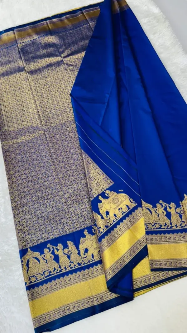 KANCHIPURAM  ONE SIDE PALLAKU DESIGN  SOFT SILK SAREE - Mobile View 2