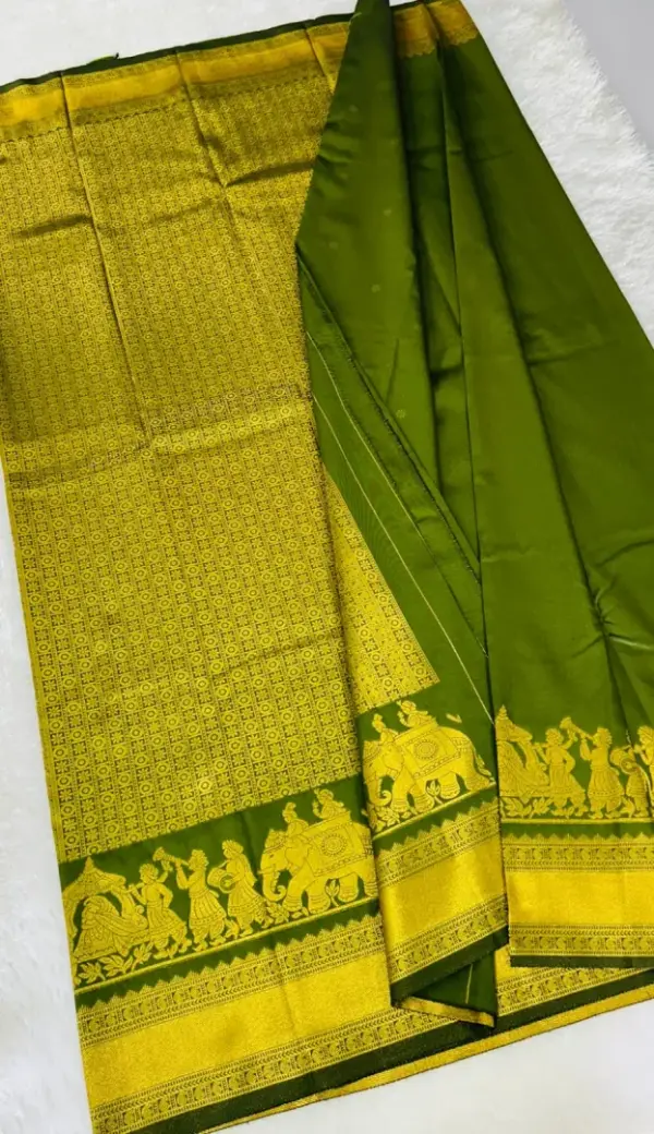 KANCHIPURAM  ONE SIDE PALLAKU DESIGN  SOFT SILK SAREE - Mobile View 3