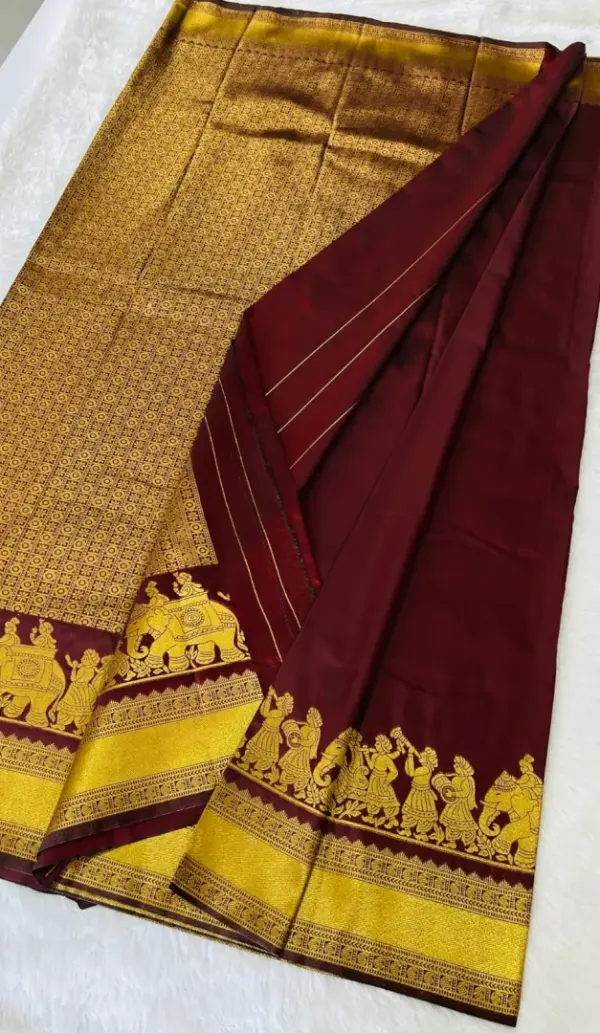 KANCHIPURAM  ONE SIDE PALLAKU DESIGN  SOFT SILK SAREE - Mobile View 4