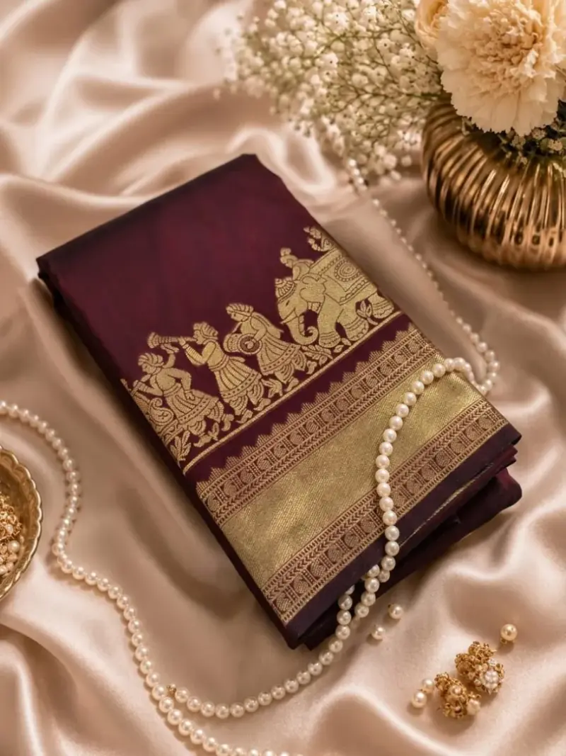 KANCHIPURAM  ONE SIDE PALLAKU DESIGN  SOFT SILK SAREE - View 5