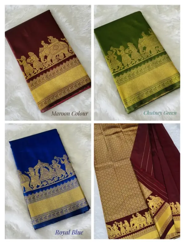 KANCHIPURAM  ONE SIDE PALLAKU DESIGN  SOFT SILK SAREE - Mobile View 1