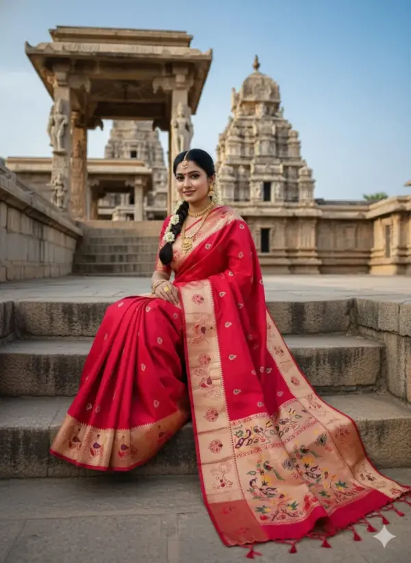 LOTUS PEACOCK SAREE - Mobile View 4