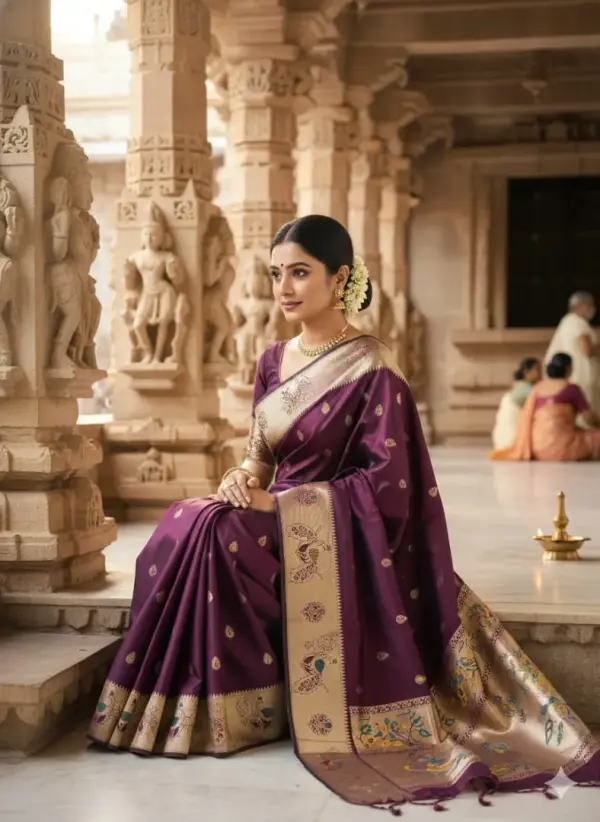 LOTUS PEACOCK SAREE - Mobile View 7