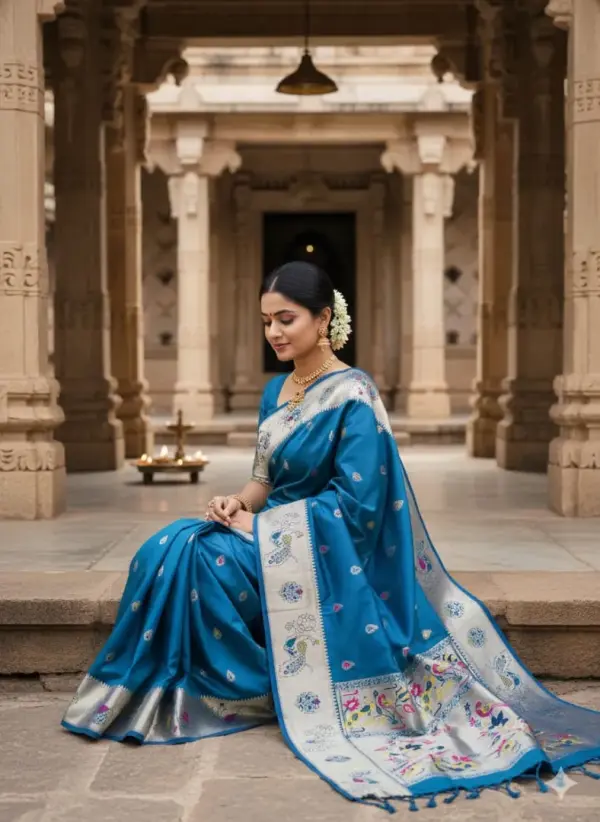 LOTUS PEACOCK SAREE - Mobile View 1