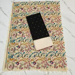 RAW SILK WITH KALAMKARI PRINTED DUPPATA -BLACK