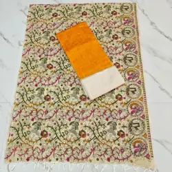 RAW SILK WITH KALAMKARI PRINTED DUPPATA - MANGO YELLOW