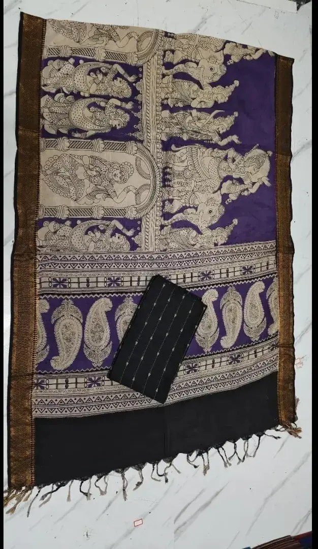 Chennuri silk nizam border kalamkari duppata LAVENDER