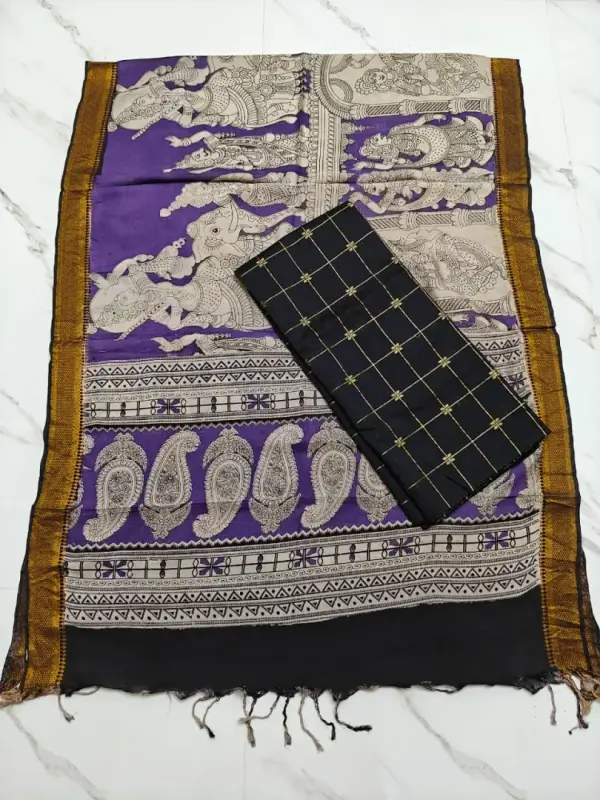 Chennuri silk nizam border kalamkari duppata LAVENDER & Top (kanakambaram)