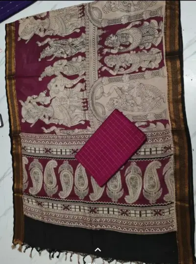 Chennuri silk nizam border kalamkari duppata MAGENTA