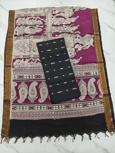 Chennuri silk nizam border kalamkari duppata WINE & Top (BLACK)
