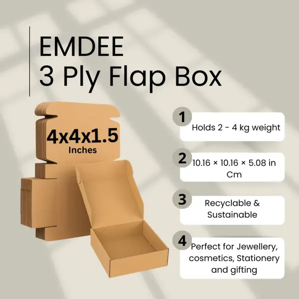 EMDEE Premium Eco-friendly 4x4x1.5 inches Brown 3 Ply Corrugated Self - Lock Boxes
