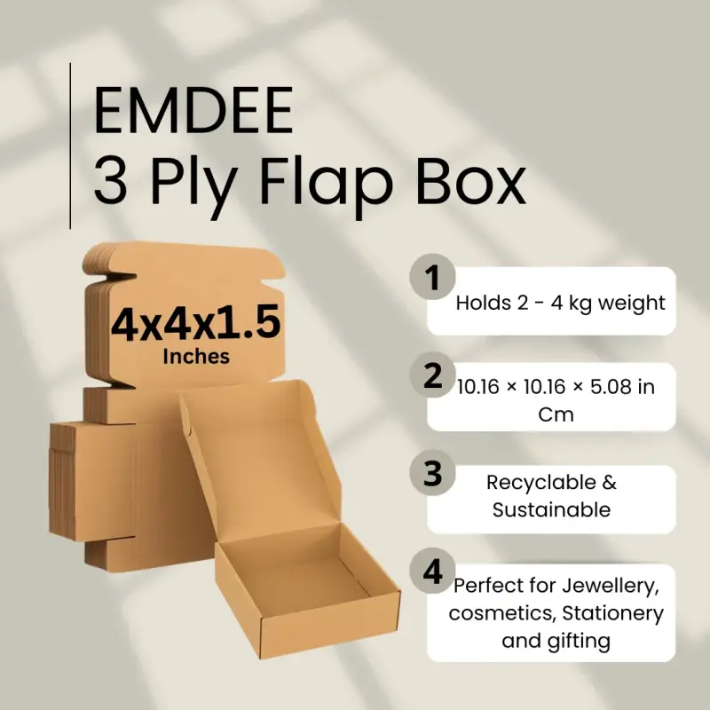 EMDEE Premium Eco-friendly 4x4x1.5 inches Brown 3 Ply Corrugated Self - Lock Boxes