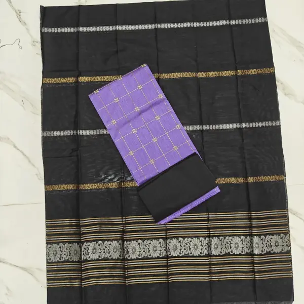 JAQUARD DUPPATA SET BLACK LAVENDER