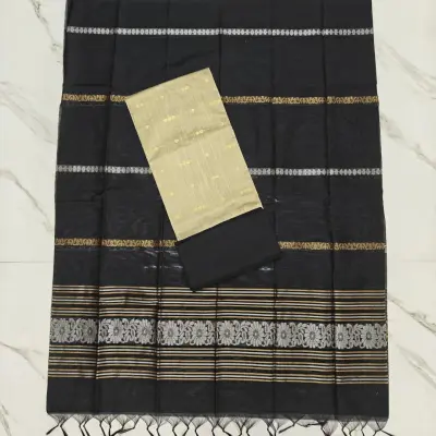 JAQUARD DUPPATA SET BLACK