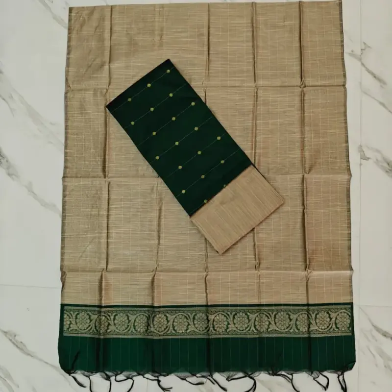 RAW SILK CHUDI SET - BOTTLE GREEN