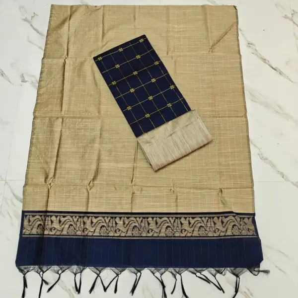 Raw Silk Salwar Materials - NAVY BLUE FC