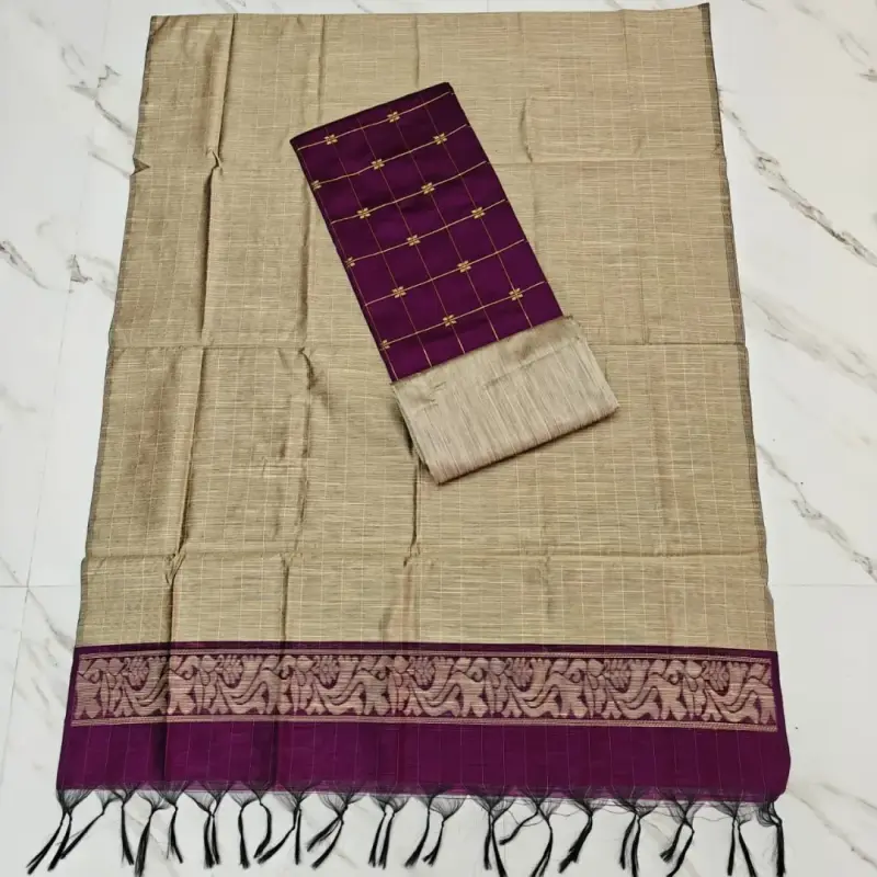 Raw Silk Salwar Materials - WINE FC