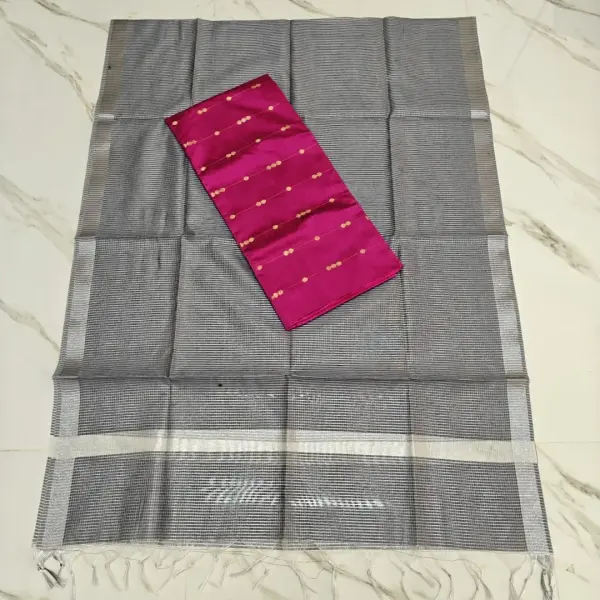 RAW SILK TOP & LIGHT GREY BANARASI DUPATTA