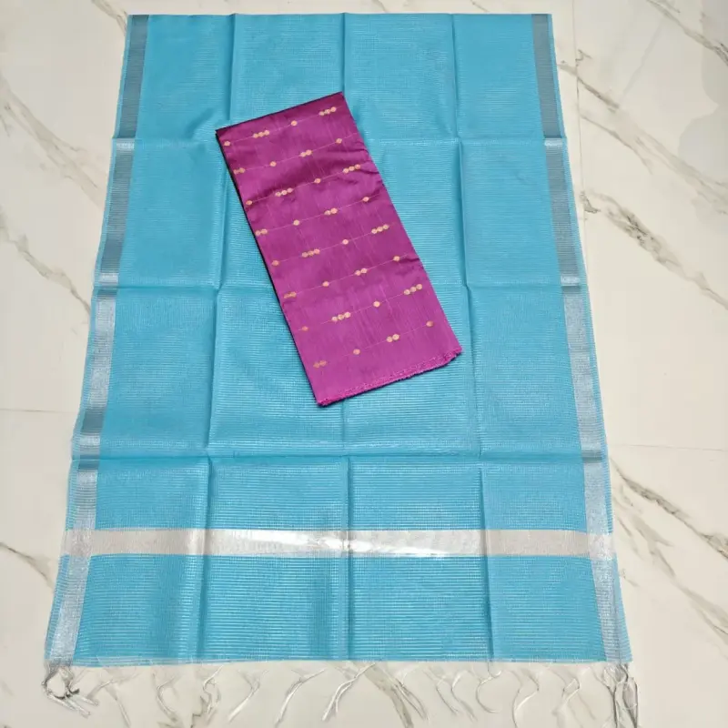 RAW SILK TOP & LIGHT SKY BLUE BANARASI DUPATTA