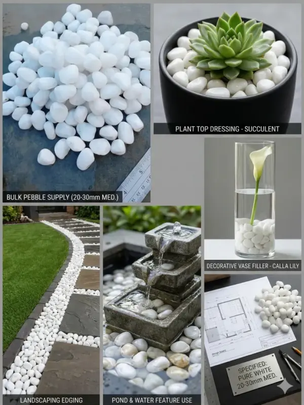 Premium Small Medium Single  Polished White Pebble Stones (20-30mm)